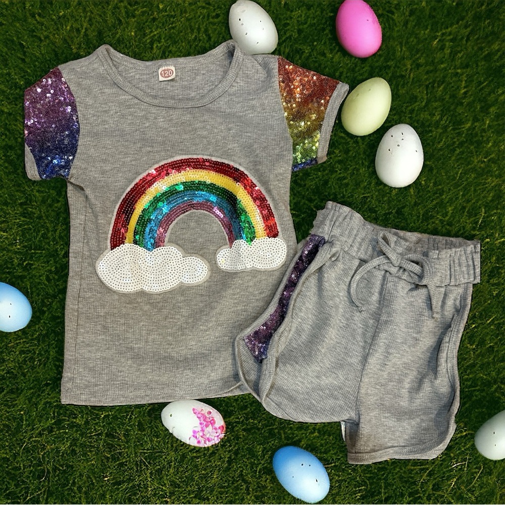 Rainbow Sequin Short Set